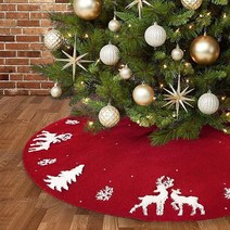 Dremisland 크리스마스 트리 스커트 케이블 니트 니트 두꺼운 러스틱 트리 스커트 크리스마스 휴일 장식용 - 3D 엘크 및 크리스마스 트리 (90cm/36인치 베이지), Red
