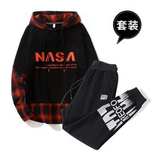 특이한 체크 배색 레터링 루즈 핏 조거 트레이닝 복 세트 캠핑룩 여행룩 수학여행 중딩
