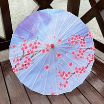 파라솔 받침대 그늘막 옥상 낚시 새로운 실크 천 오일 종이 우산 비 여성 장식 빈티지 댄스 소품 복숭아 꽃 중국 무형 문화 파라과, 파란색 패턴