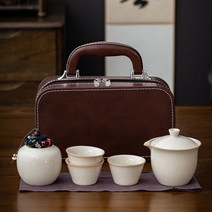 다도세트 다기세트 휴대용다기세트 중국 차 세라믹 1 냄비 3 컵 1 캔 여행 차 머그 보관 가방 차 보온 용기, 05