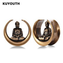 KUYOUTH 클래식 구리 부처 패턴 이어 익스펜더 귀걸이 터널 플러그 게이지 피어싱 바디 쥬얼리 스트레처 8mm-25mm 2 개, Gold_25mm