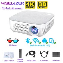미니 빔프로젝터 WISELAZER G1 풀 HD 1080P 프로젝터 LED 시네마 안드로이드 10.0 1920x1080P 지원 홈 시어터 용 4k Vidoe, [07] G1 Smart, [02] 미국 플매트 카펫 러그