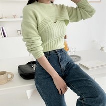 옷자락 여자 레이어드 나시티 볼레로 라운드 니트 티셔츠