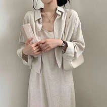 데일리 세트 여성 긴팔 린넨 셔츠 나시원피스 투피스 봄여름 블라우스 심플 롱원피스