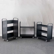 북 트레일러 웨건 책 책장 이동식 책꽂이, 흰색 2층 플랫 사일런트 휠