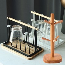 시둥마켓 +[시둥마켓]+_ 식기건조대 주방컵걸이 스텐컵걸이 주방컵정리 싱크대컵걸이, 원목 철제 주방 컵걸이 주방컵스탠드 원형회전컵걸이, 철제+원목(화이트)