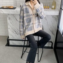 마롱패션 하운드체크 가디건 루즈핏 밤색