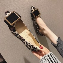 플랫 슈즈 여성 피치그린 레오파드