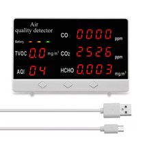 USB 이산화탄소 측정기 다기능 디지털 디스플레이 고정밀 CO CO2 HCHO TVOC 검출기 대기 질 분석기 모니터, 중국, 검정