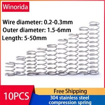 304 스테인레스 스틸 압축 스프링 리턴 와이어 직경 0.2 ~ 0.3mm 외경 1.5 6mm 10 개, 4mm, 20mm(10PCS)