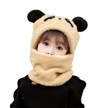 Winter Kids Hats Thickened Windproof Ear Cap Balaclava Hat Scarf Set Cute Bear Hood Beanies Accessor, [02] For 5-9 years old, [02] Gray-panda