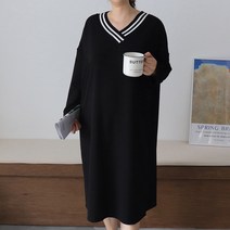 내추럴라인 NL160 넉넉한 빅사이즈원피스 마린 브이넥 롱 원피스