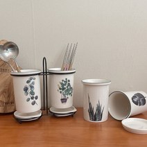 그린테리어 도자기 2구 수저통 물빠짐 플랜트 수저꽂이 5타입, 선택:바나나잎, 단품