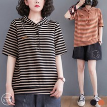 도오빠 여성 반팔티 후드티 면티 스트라이프 40대 50대 60대 여자티셔츠 엄마옷 미시 시원한 편안한 티셔츠