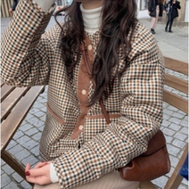 여성 퀼팅 누빔 패딩 체크 자켓 재킷