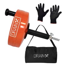건설 안전 충격방지 작업 장갑 DrainX Drain Auger Pro | 튼튼한 스틸 드럼 배관 배수 스네이크 7.6m25피트 배수구 청소 케이블 포함 및 보관 가방, Spin Grip_25 FT