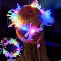 웨딩 LED 깃털 머리띠 파티용품 빛나는 깃털 화관 생일 머리띠, 퍼플