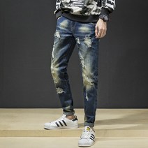 남자청바지 봄 빈티지 찢청 슬림 데님 팬츠