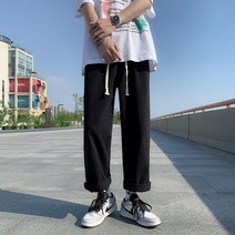 kirahosi 키라호시 탄성 허리 청바지 남성 여름 얇은 유행 아홉 포인트 바지 홍콩 스타일 유행 느슨한 스트레이트 바지 DH9201