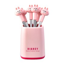 들을위한 6pcs 토끼 과일 추천 귀여운 만화 동물 음식 추천 스테인레스 스틸 도시락 상자 소프트 핸들이있는 디저트 포크 추천, ㅏ, 하나