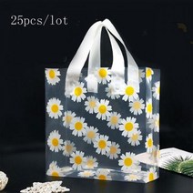 감각적인 포장봉투 예쁜 비닐 쇼핑백 가성비갑 25pcs 봉지 선물 포장 가방 데이지 인쇄 투명 쇼핑 휴대용 의류 두꺼운, 세트