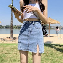 청치마 봄옷 하이웨이트 날씬 A라인 힙 데님 앞트임 스커트