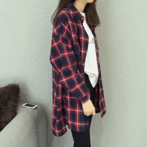 끌리시아 여성 루즈핏 캐주얼 체크 롱 박스 남방 셔츠 N03
