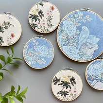 패브릭그림 수틀액자 벽인테리어 민화 천액자 복을부르는 꽃그림 풍수에좋은 집들이용 집꾸미기, 2민트모란꽃(대)