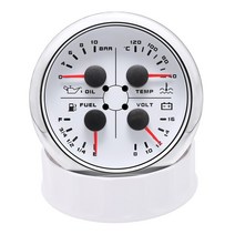 디지털 압력 게이지 연료 오일 유압 센서 hd 85mm 4 in 1 다기능 수온전압계, 화이트 실버