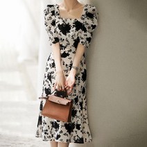 디애이치 로즈 플로랄 블랙 퍼프 원피스