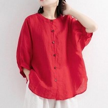 레니본블라우스 빈티지 코튼 린넨 루즈핏 o넥 여성 셔츠 랜턴 슬리브 솔리드 오피스 레이디 블라우스 202