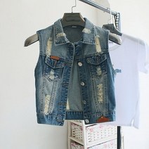 tagi S~6XL 빈티지 찢 데님 베스트 여성 청조끼 캐주얼 가디건