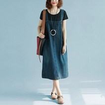 YI MING 여성 패션 빅사이즈 데님 멜빵원피스 유행 블루 청 멜빵 스커트 F255