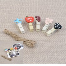 디자인 폴라로이드사진꾸미기 즉석 우드 포토 걸이 장식 나무 집게 마끈 세트, 러브 10P