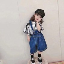 미소파파 잼잼 단가라 청반바지세트 가방포함 남여공용 스트라이프 반팔 데님 반바지
