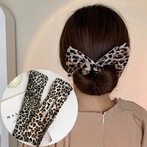 써드 호피무늬 똥머리 넓은 리본 헤어밴드
