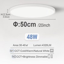 실버 Tuya 스마트 LED 천장 램프 앱 음성 제어 알렉사 구글 원격 광장 조명 거실 침실 Luces, Ultrathin White-48W, Warm White