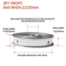 30teeth htd5m 동기 타이밍 풀리 내부 보어 6mm-28mm 너비 1520mm 키 홈 타이밍 벨트 풀리 af 5mm 피치 5m 유형 30t, 12.7mm, 20mm