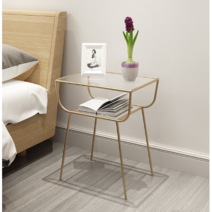 골드프레임 강화 유리 사이드 테이블 침대 거실 협탁, 금색 테두리+투명강화유리 + 표준