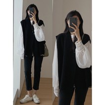 셔츠에 블랙 언밸런스 크로스 니트 베스트 조끼 단추 윈터 울 니트 민소매 조끼 차림으로 카디건입니다.