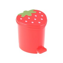 미니 딸기 쓰레기통 뚜껑 만화 캔 귀여운 탁상 주최자 홀더, 빨간색