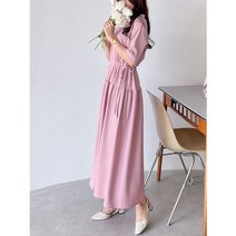 여름 원피스 5부 반팔 허리 끈 주름 롱 빅사이즈 4컬러