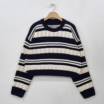 오오엘 여성용 단가라꽈R 스트라이프 여리핏 라운드 니트