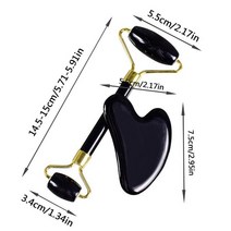 도자기괄사 괄사 유기괄사 옥괄사 더블 헤드 제이드 롤러 구아샤 스크래핑 보드 마사지 세트 여성용 데일리 스킨 케어 뷰티 amp 릴랙싱, [03] Obsidian Set