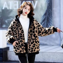 호피 램스울 코트 여성 2022 와이드 루즈핏 스타일리쉬 추가 핫 저고리 후드 숏 빅사이즈 웰론