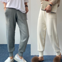 [엘샾] 여자 도톰 니트 조거팬츠 절개 밴딩 배기핏 울바지