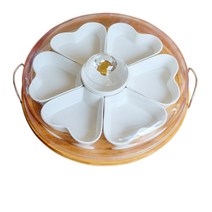 공간누리 구절판+우드트레이 세트 (복희 회전트레이 나눔접시 월남쌈 구절판그릇 푸드커버 반찬덮개), 화이트 + 커버
