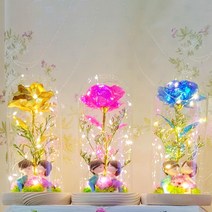 LED 장미 크리스탈 홀로그램 유리돔 카네이션 뽀뽀커플 피규어 인테리어무드등 발렌타인 화이트데이 피규어 성년의날 커플 신혼부부 추석 명절 선물 어버이날 스승의날 드라이플라워, 골드
