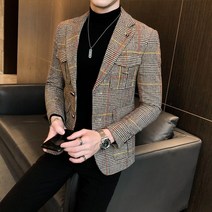 남자 블레이저 자켓 봄 가을 블레이져 캐주얼 남성 오버핏 코디 빅사이즈 정장 마이 빈티지 격자 무늬 영국 세련된 정장 재킷 비즈니스 재킷 terno s pattern