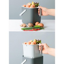 냄새방지 뚜껑 물빠짐 채반 핸들 음식쓰레기통 3L 캠핑 잔반 종량제사용 비닐봉지, 블랙